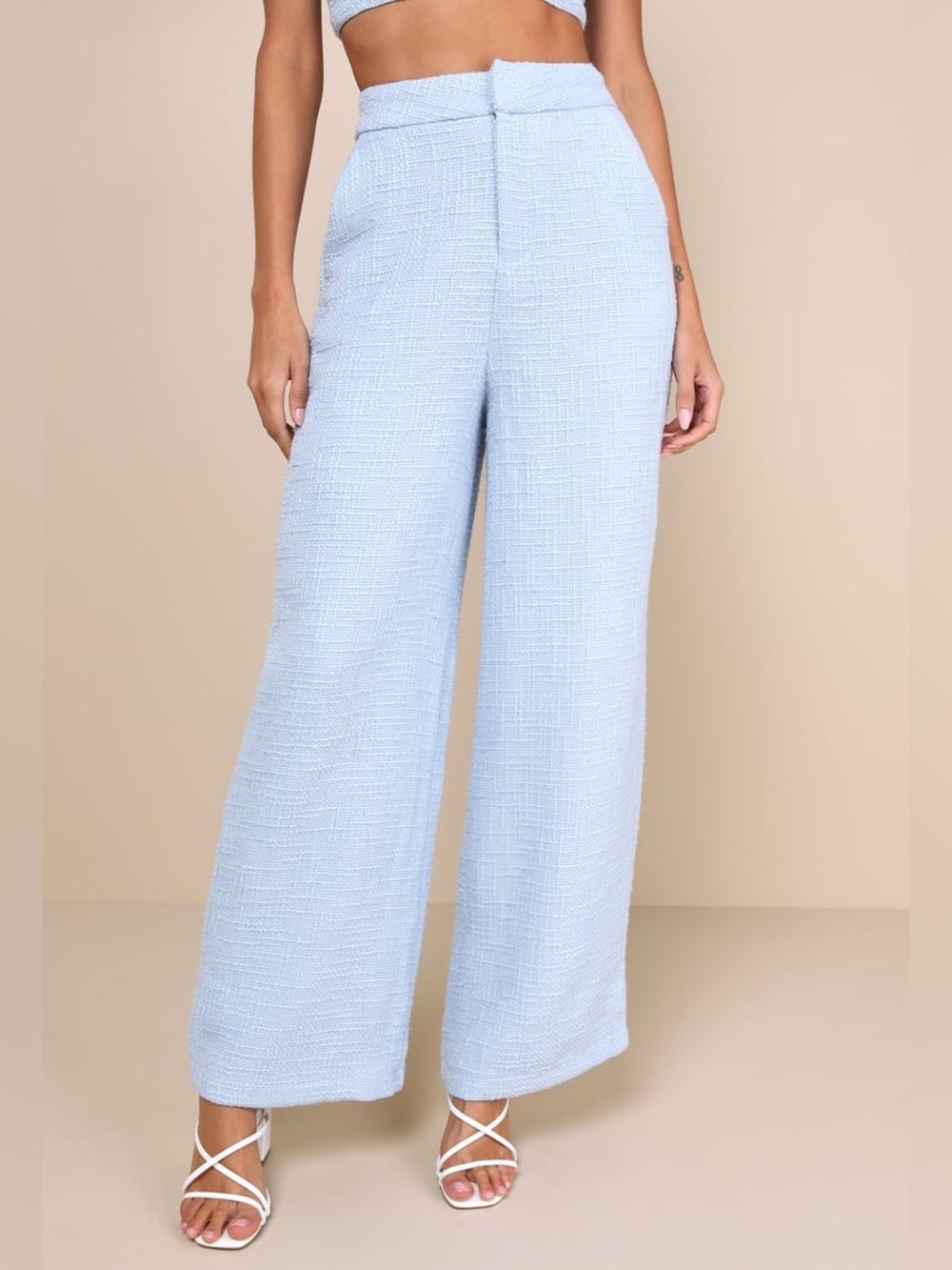 Lulus Light Blue Tweed Wide Leg Pants L NWT